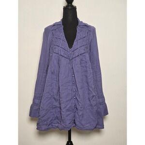 Free People Purple Embroidered Oversized Tunic Blouse Boho Peasant Top | Size SM